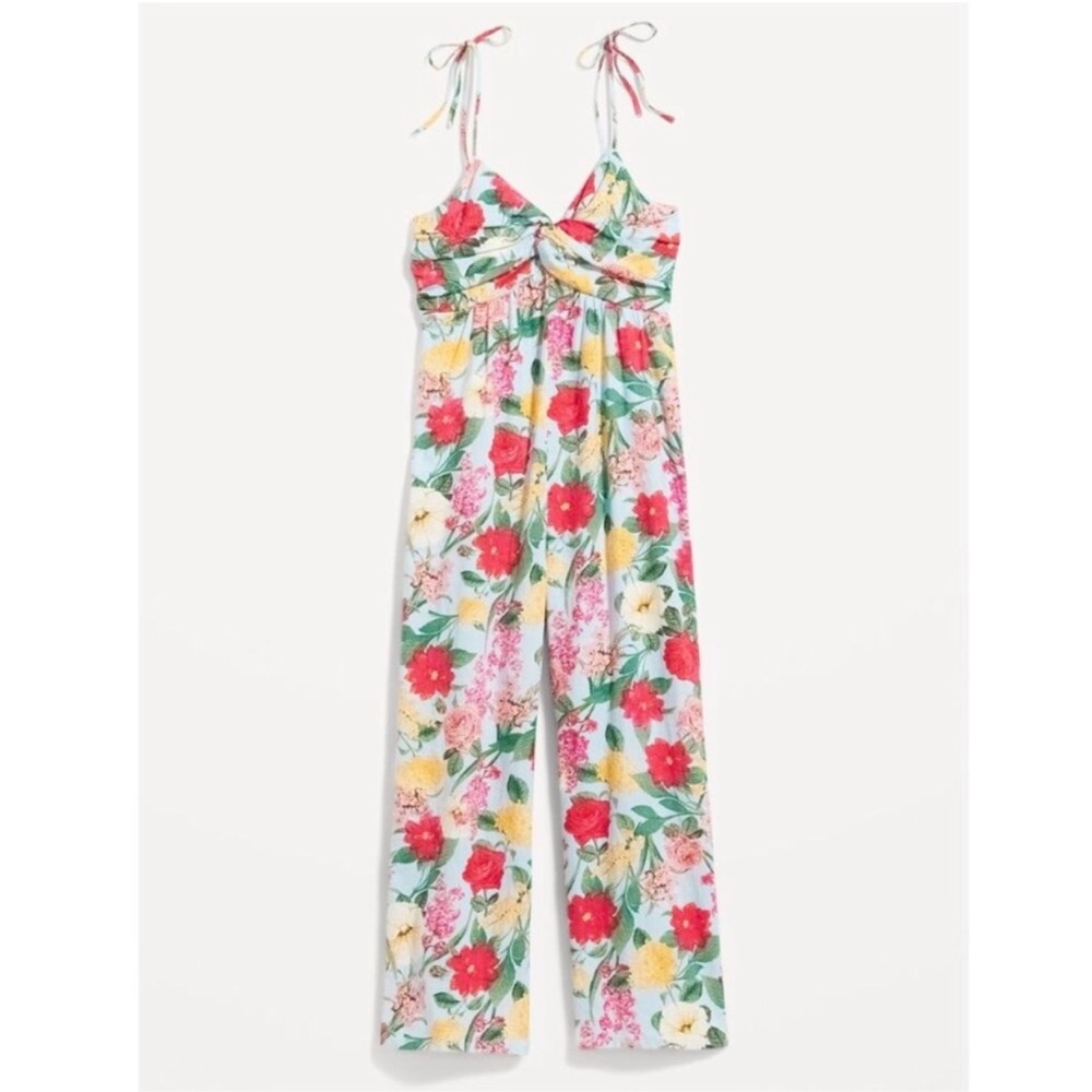 NEW Old Navy Multifloral Tie-Shoulder Cropped Twist-Front Smocked Jumpsuit - M - Picture 5 of 16